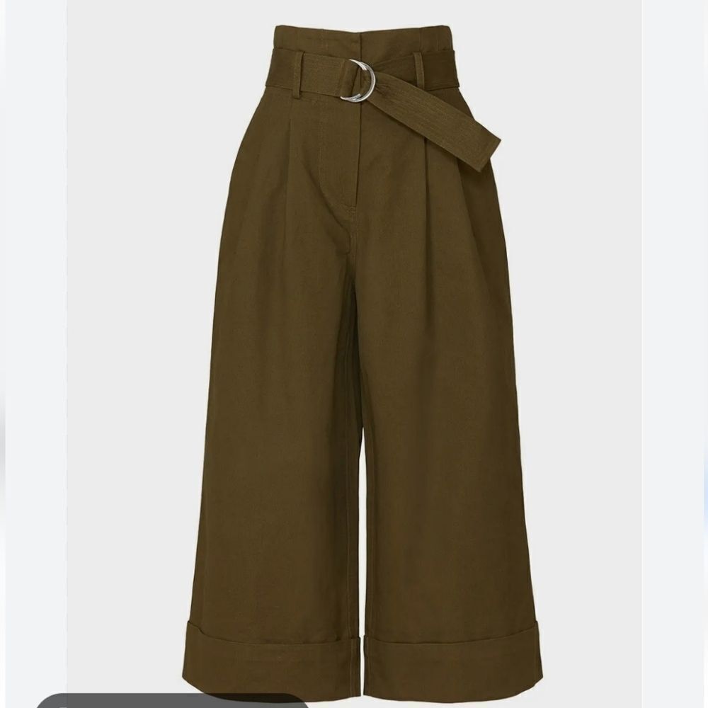 The Drop Chic Olive Green Paper Bag Waist Wide Leg Trousers